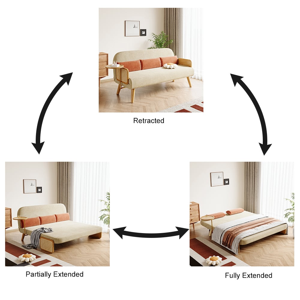 183 cm 2-Seater Cotton & Linen Pull-out Sofa Sofa with Rotating Tray window image