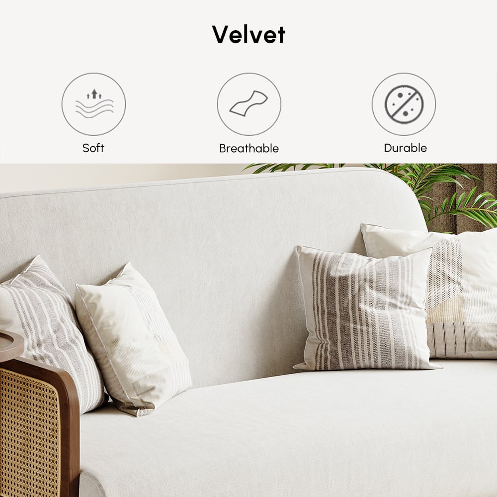 Sofá-cama de 2 Lugares de 152 cm em Veludo e Rattan com Tabuleiro Rotativo Imagem da janela