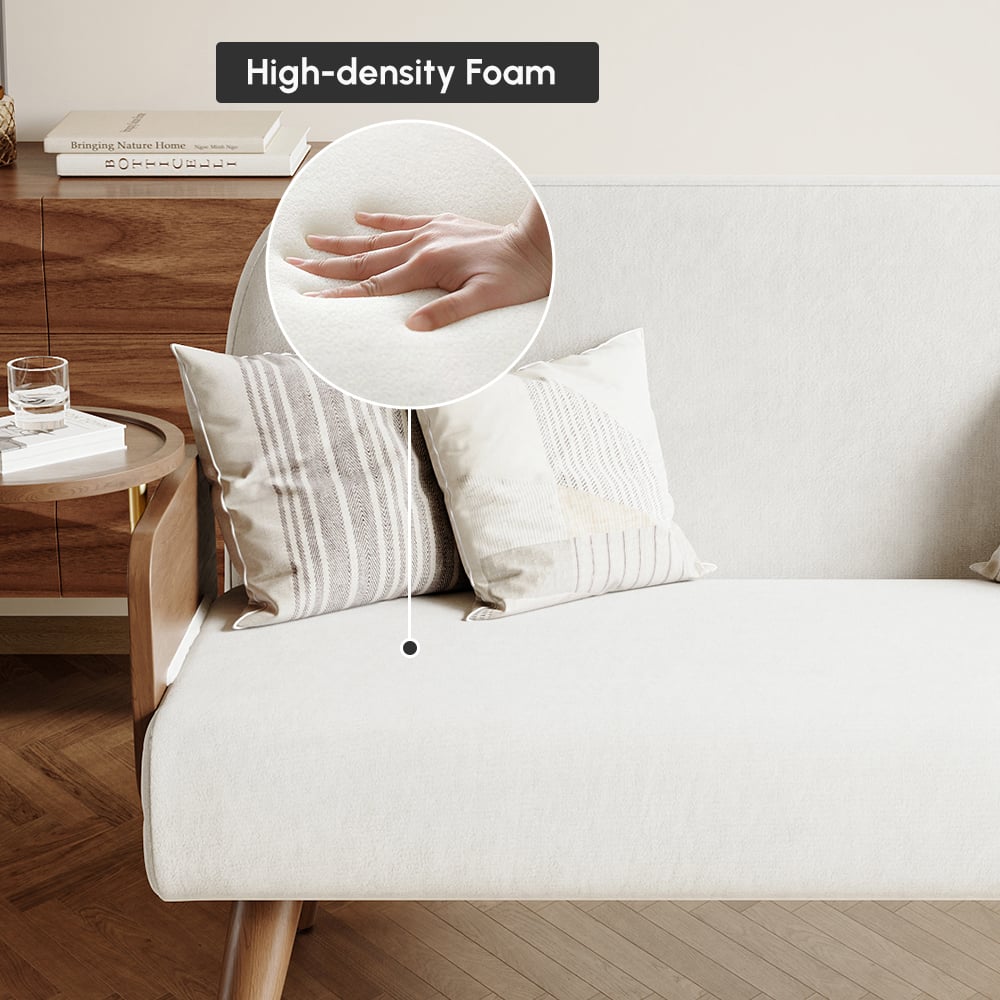 Sofá-cama de 2 Lugares de 152 cm em Veludo e Rattan com Tabuleiro Rotativo Imagem da janela