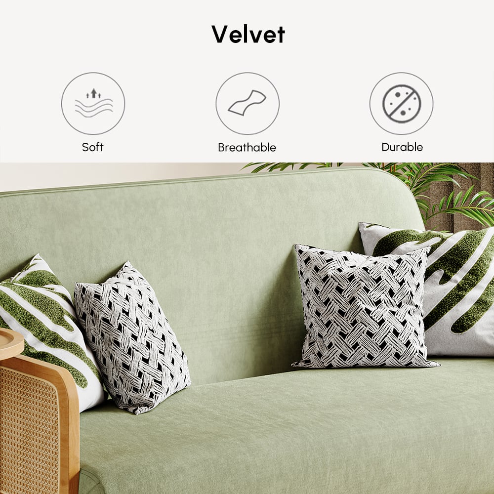 152 cm 2-Seater Velvet & Rattan Pull-out Sofa Sofa with Rotating Tray window image