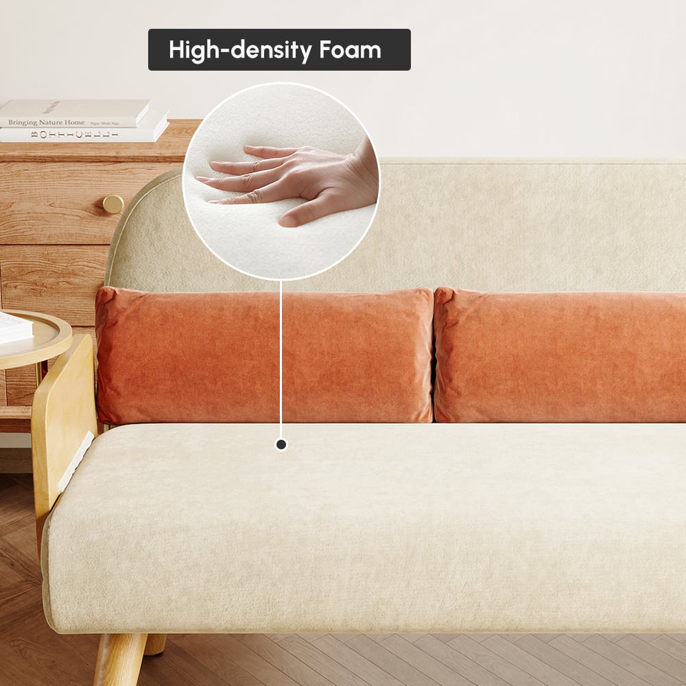 183 cm 2-Seater Cotton & Linen Pull-out Sofa Sofa with Rotating Tray window image
