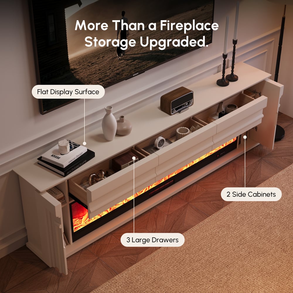 200 cm Warm White Electric Fireplace TV Stand with Remote Control window image