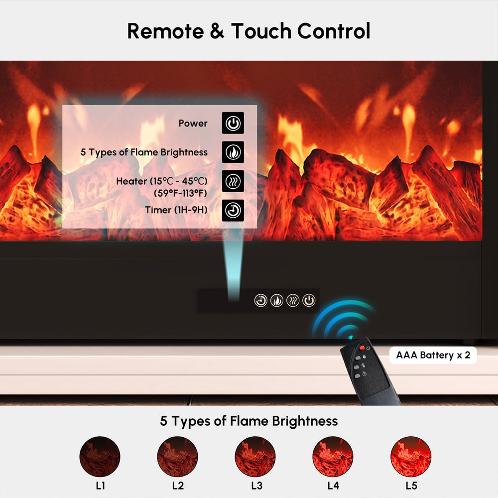 200 cm Warm White Electric Fireplace TV Stand with Remote Control window image