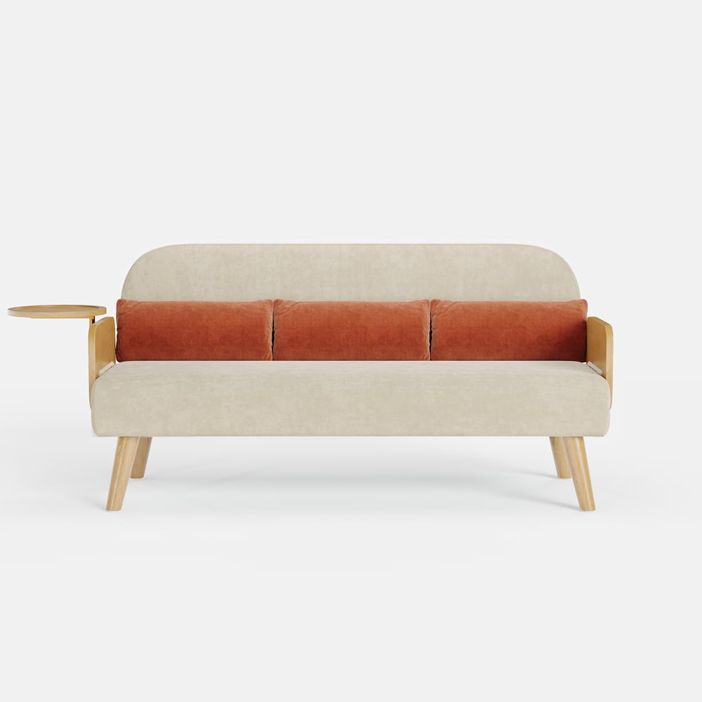 183 cm 2-Seater Cotton & Linen Pull-out Sofa Sofa with Rotating Tray window image