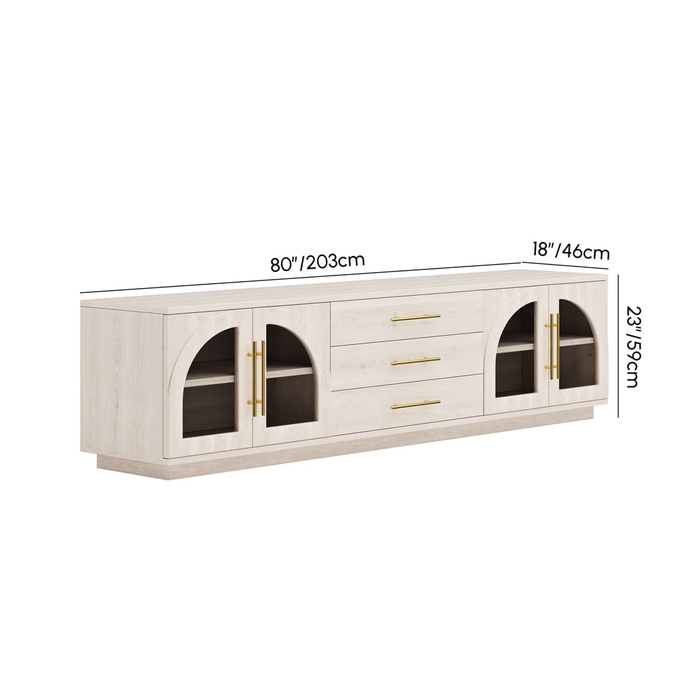 Arune 72" Arched Glass Doors TV Stand with Storage and LED weights dimensions image