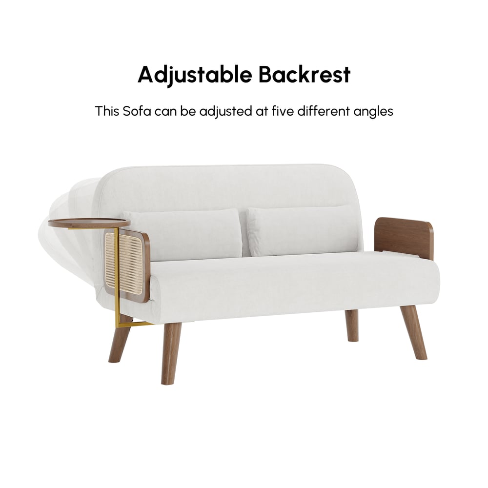 Sofá-cama de 2 Lugares de 152 cm em Veludo e Rattan com Tabuleiro Rotativo Imagem da janela