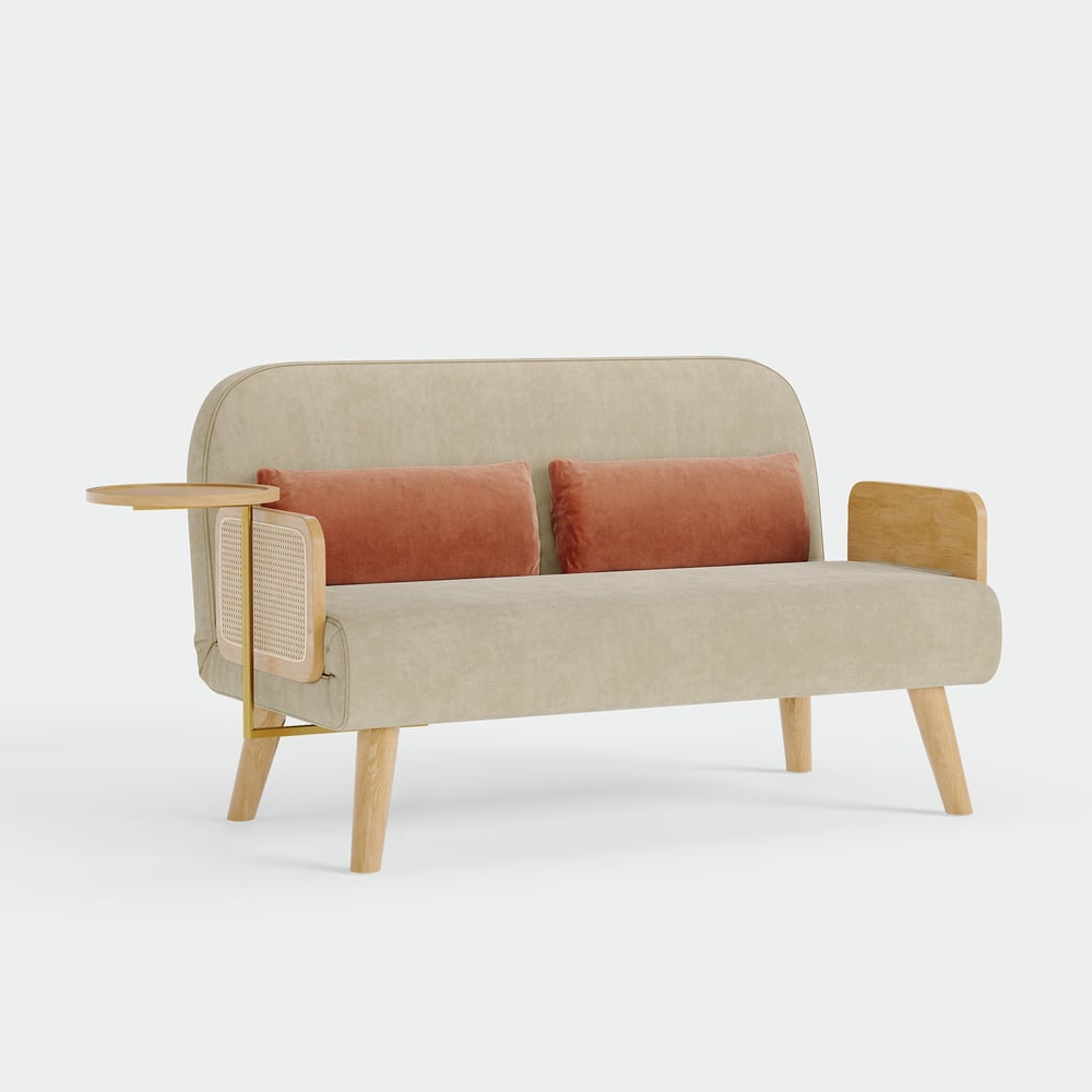 2-Sitzer Schlafsofa aus Baumwolle und Leinen mit drehbarer Ablage Schaufensterbilder