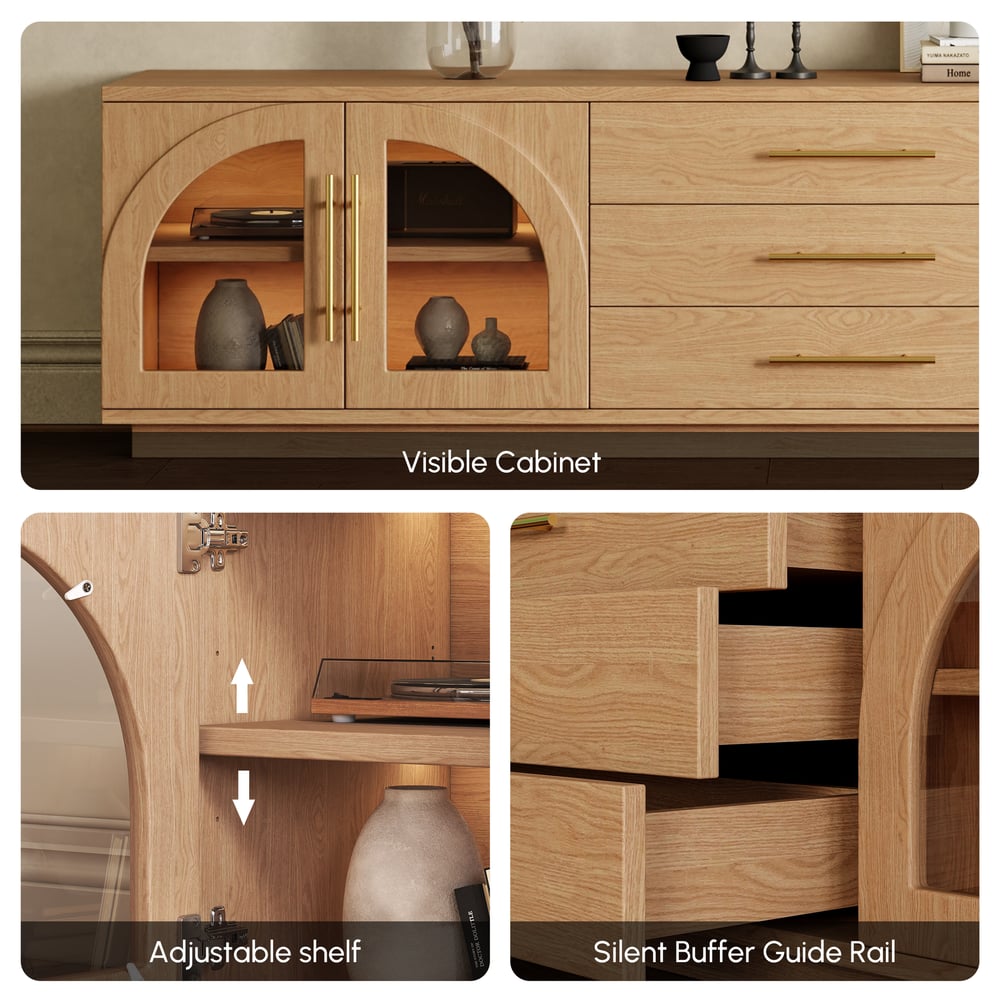 Arune 72" Arched Glass Doors TV Stand with Storage and LED window image