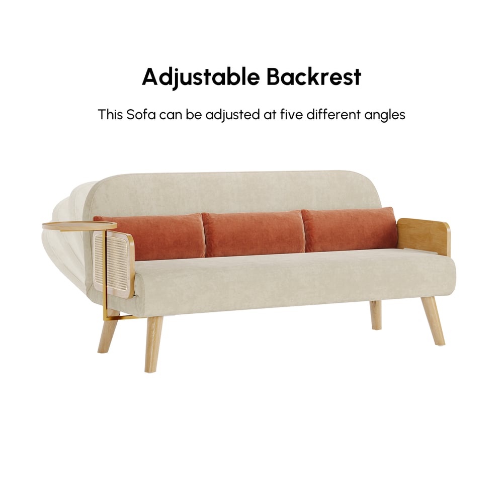 183 cm 2-Seater Cotton & Linen Pull-out Sofa Sofa with Rotating Tray window image