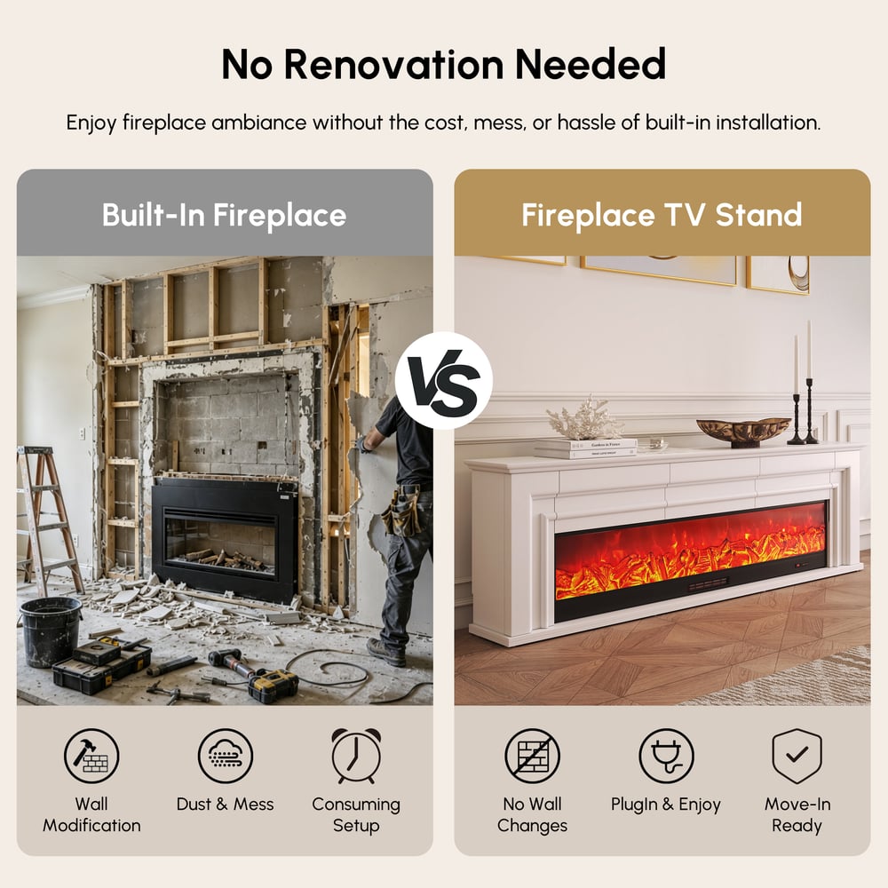 200 cm Warm White Electric Fireplace TV Stand with Remote Control window image