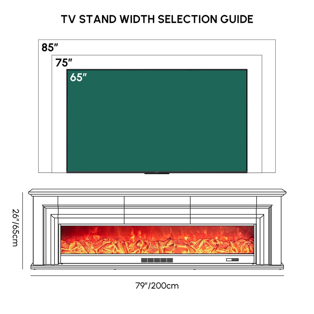 200 cm Warm White Electric Fireplace TV Stand with Remote Control weights dimensions image
