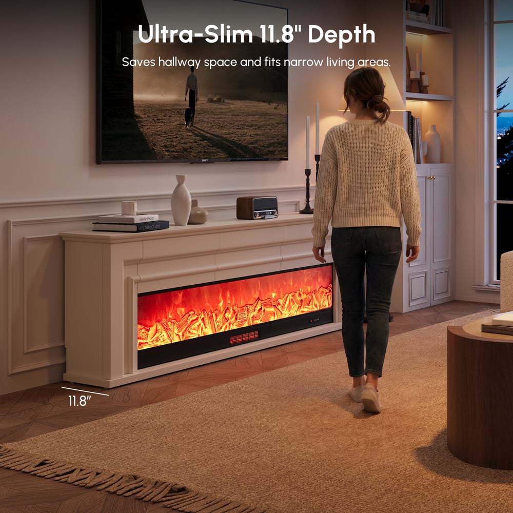 200 cm Warm White Electric Fireplace TV Stand with Remote Control window image