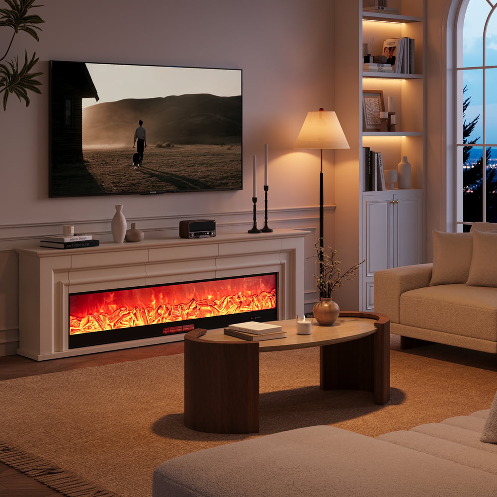 200 cm Warm White Electric Fireplace TV Stand with Remote Control window image