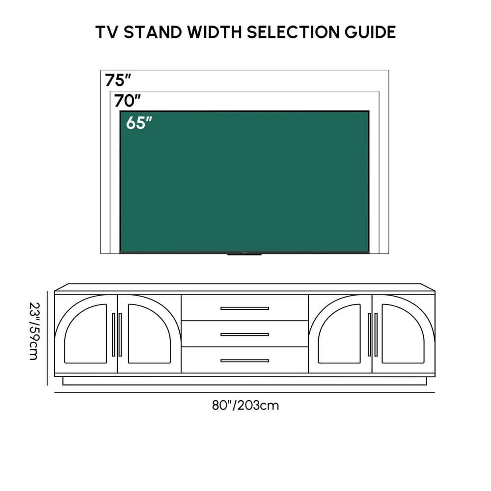 Arune 72" Arched Glass Doors TV Stand with Storage and LED weights dimensions image