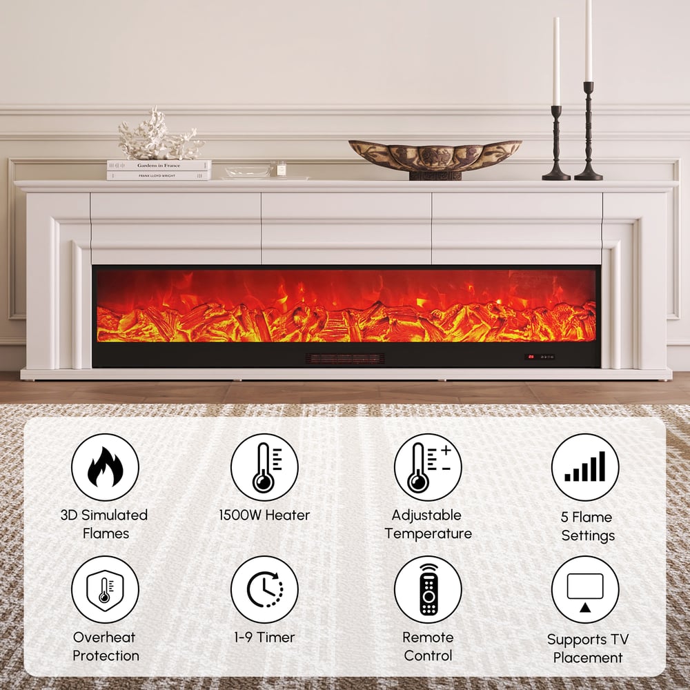 200 cm Warm White Electric Fireplace TV Stand with Remote Control window image