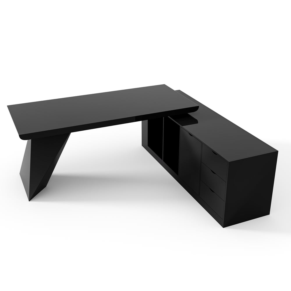 Modern 71" L-Shaped Black Executive Desk with Right Hand Return window image