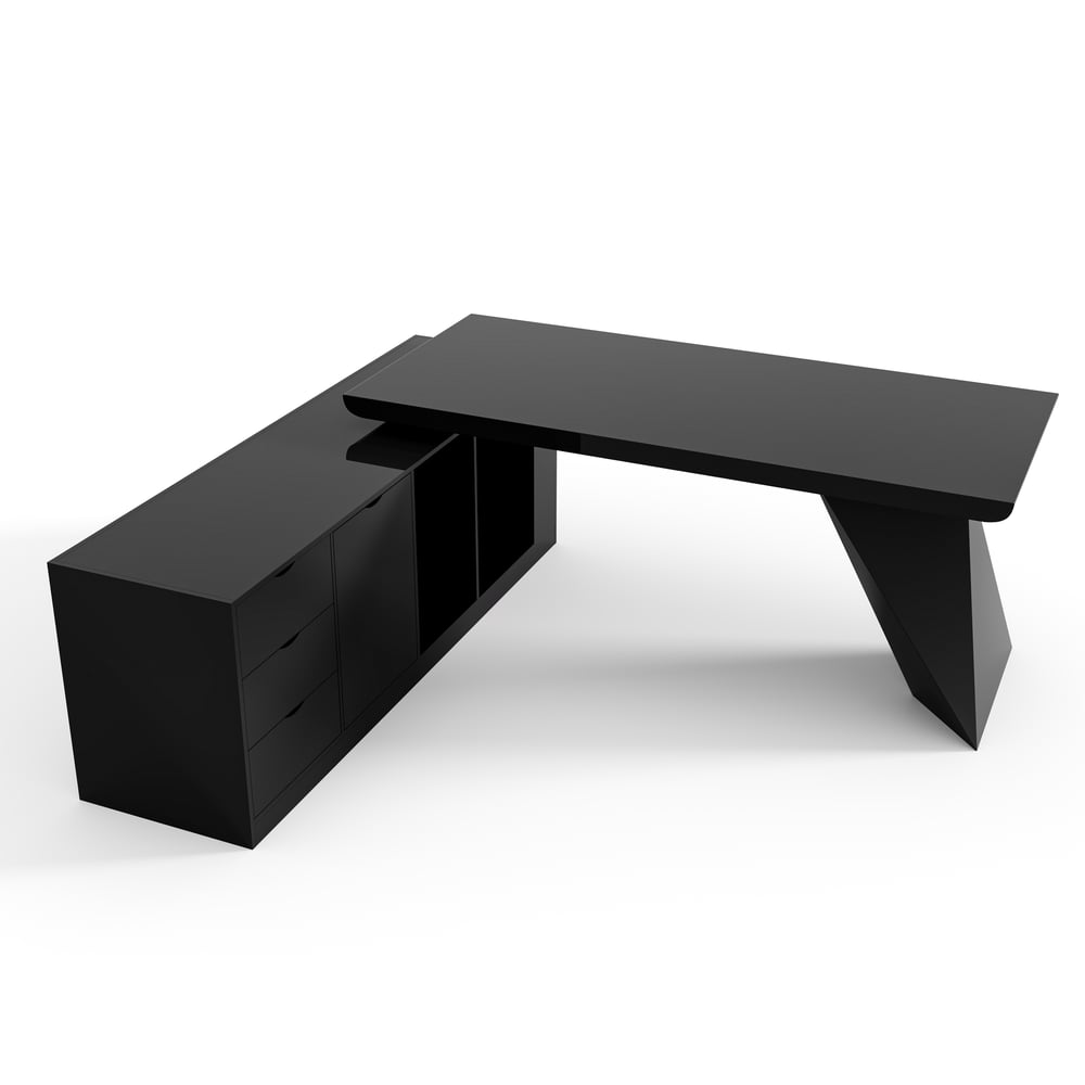 Modern 71" L-Shaped Black Executive Desk with Left Hand Return window image