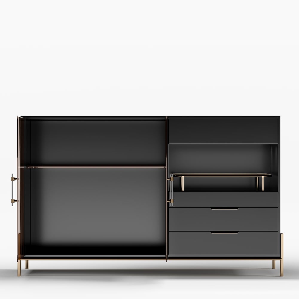 Dolawn Buffet avec range-bouteilles, finition noire, 140 cm image de fenêtre