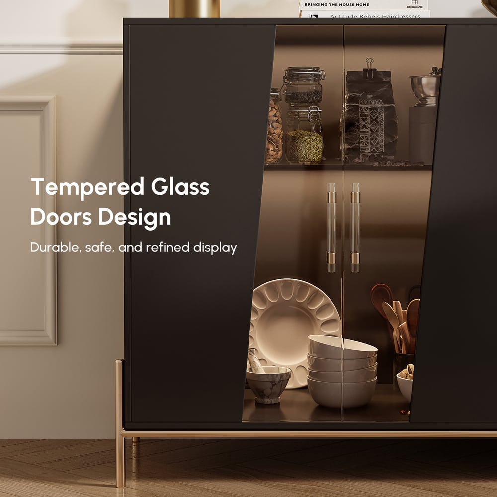 Dolawn Buffet avec range-bouteilles, finition noire, 140 cm image de fenêtre