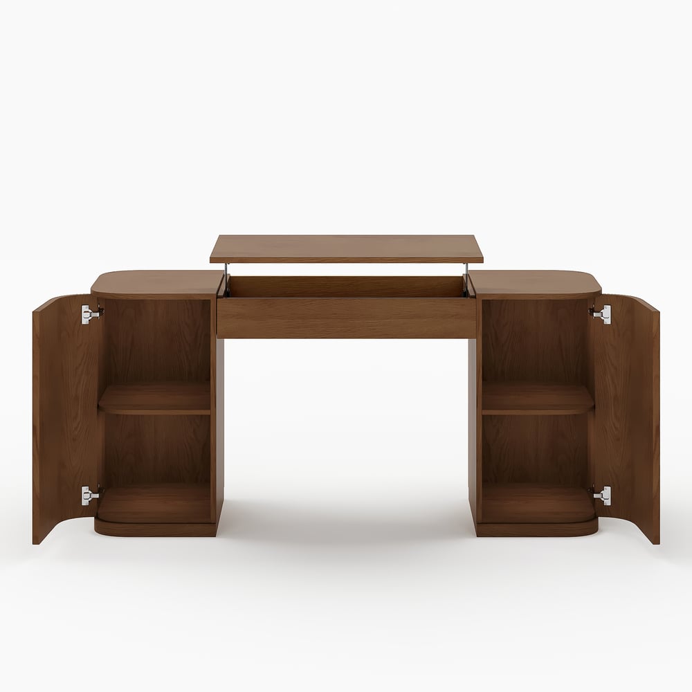 Velign 60" Walnut Standing Computer Desk with 2-Door Storage Cabinet window image