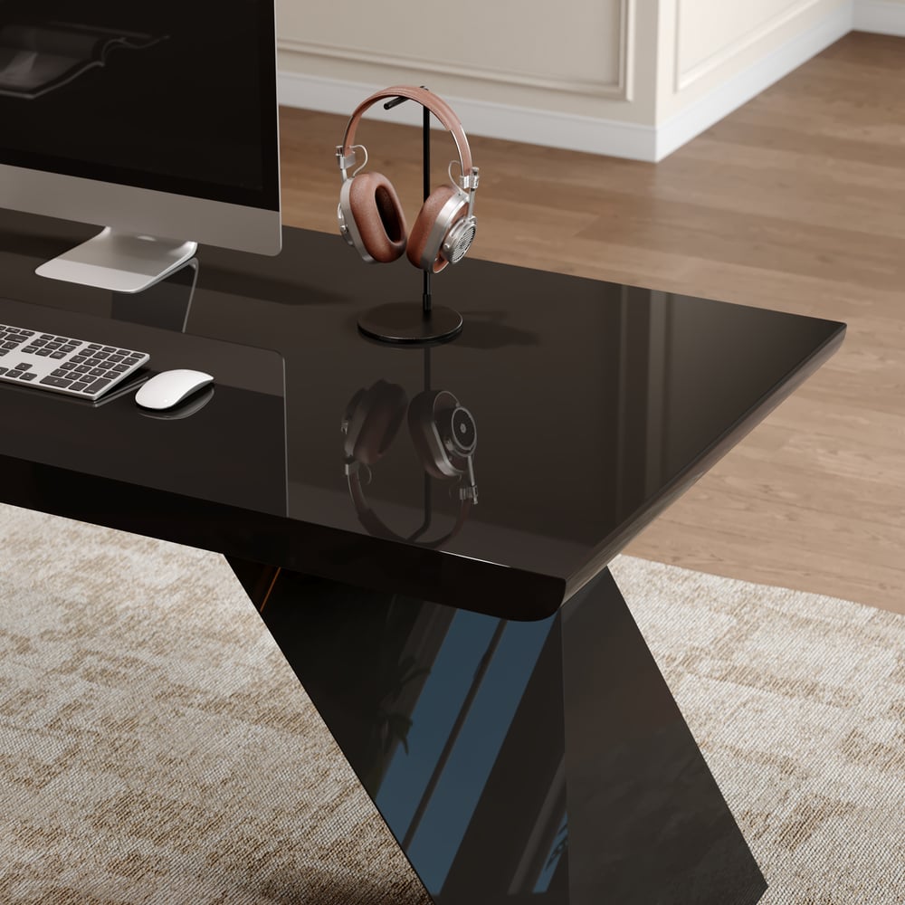 Modern 71" L-Shaped Black Executive Desk with Left Hand Return window image