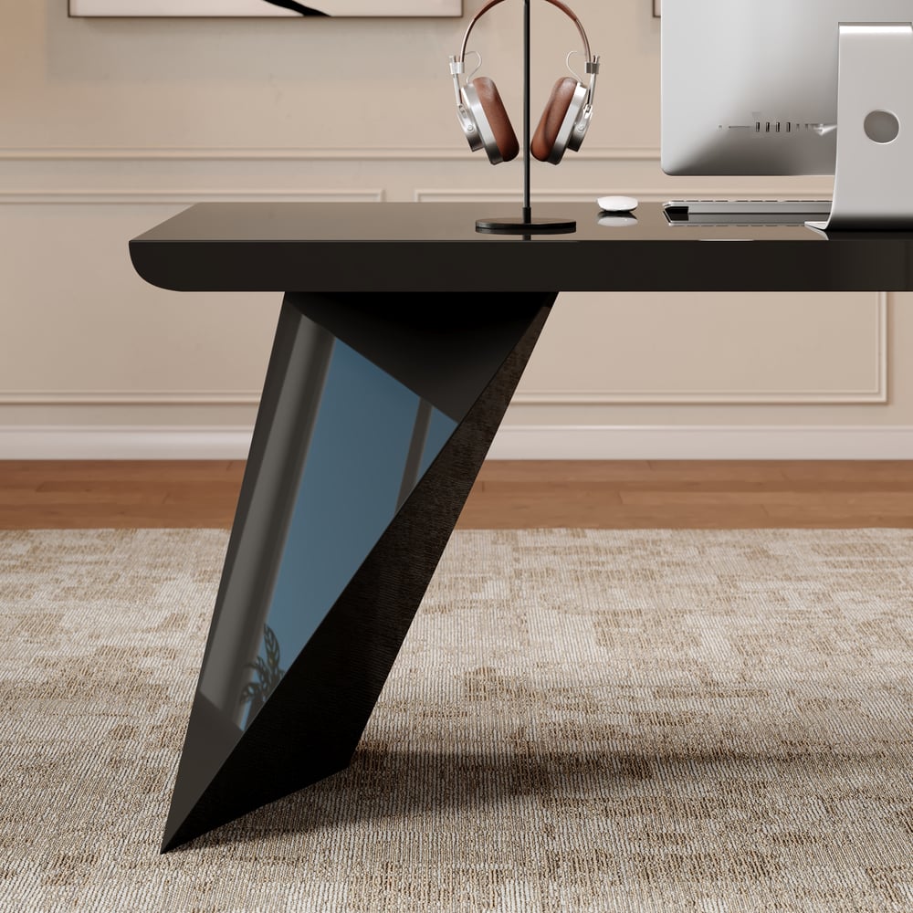 Modern 71" L-Shaped Black Executive Desk with Left Hand Return window image