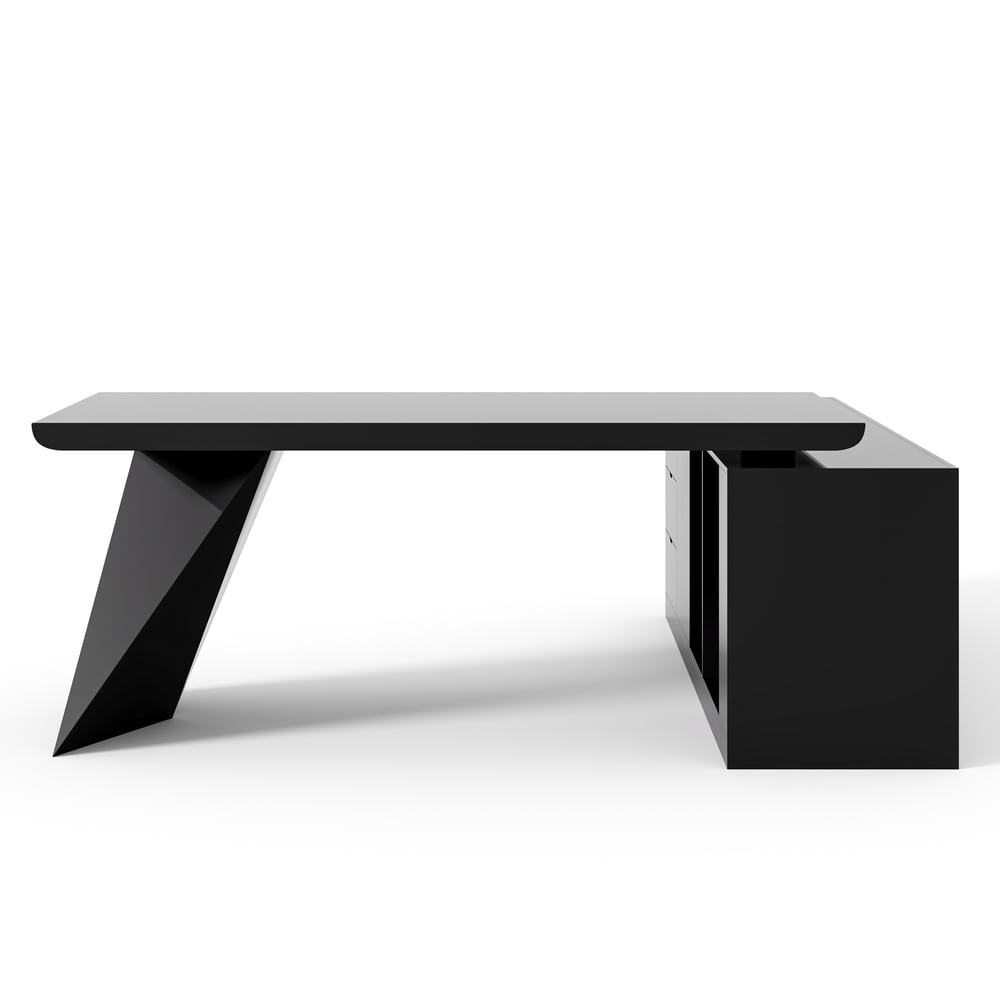 Modern 71" L-Shaped Black Executive Desk with Left Hand Return window image