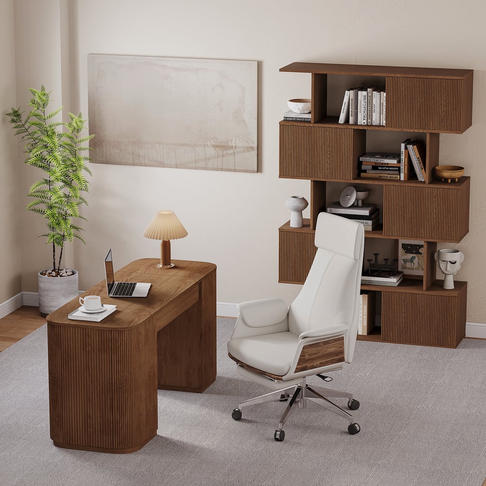 Velign 60" Walnut Standing Computer Desk with 2-Door Storage Cabinet window image