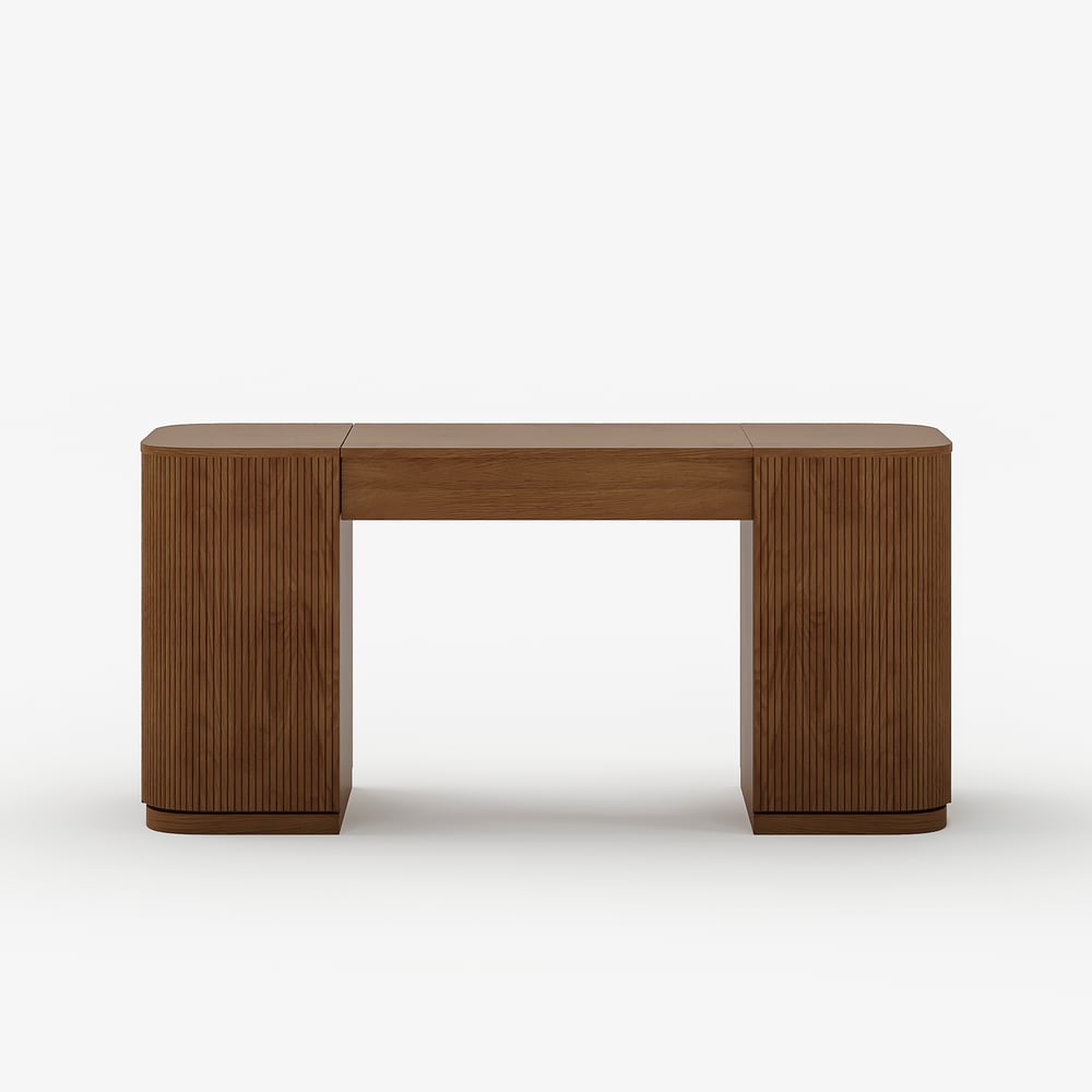 Velign 60" Walnut Standing Computer Desk with 2-Door Storage Cabinet window image