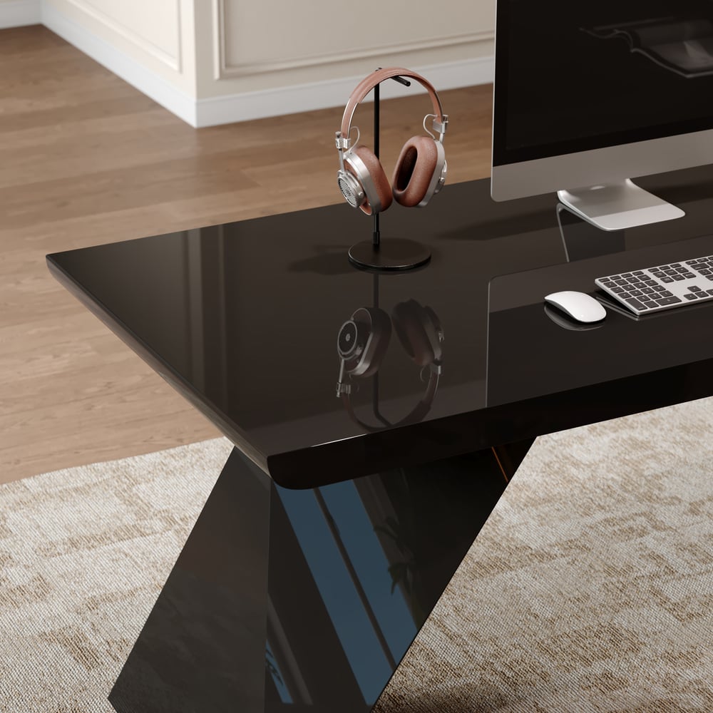 Modern 71" L-Shaped Black Executive Desk with Right Hand Return window image