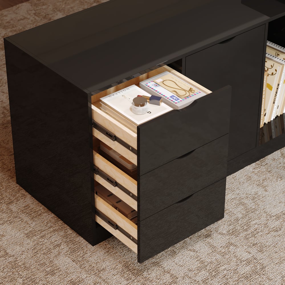 Modern 71" L-Shaped Black Executive Desk with Left Hand Return window image