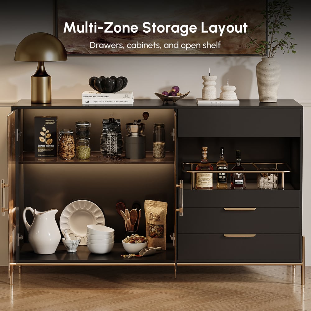 Dolawn Buffet avec range-bouteilles, finition noire, 140 cm image de fenêtre