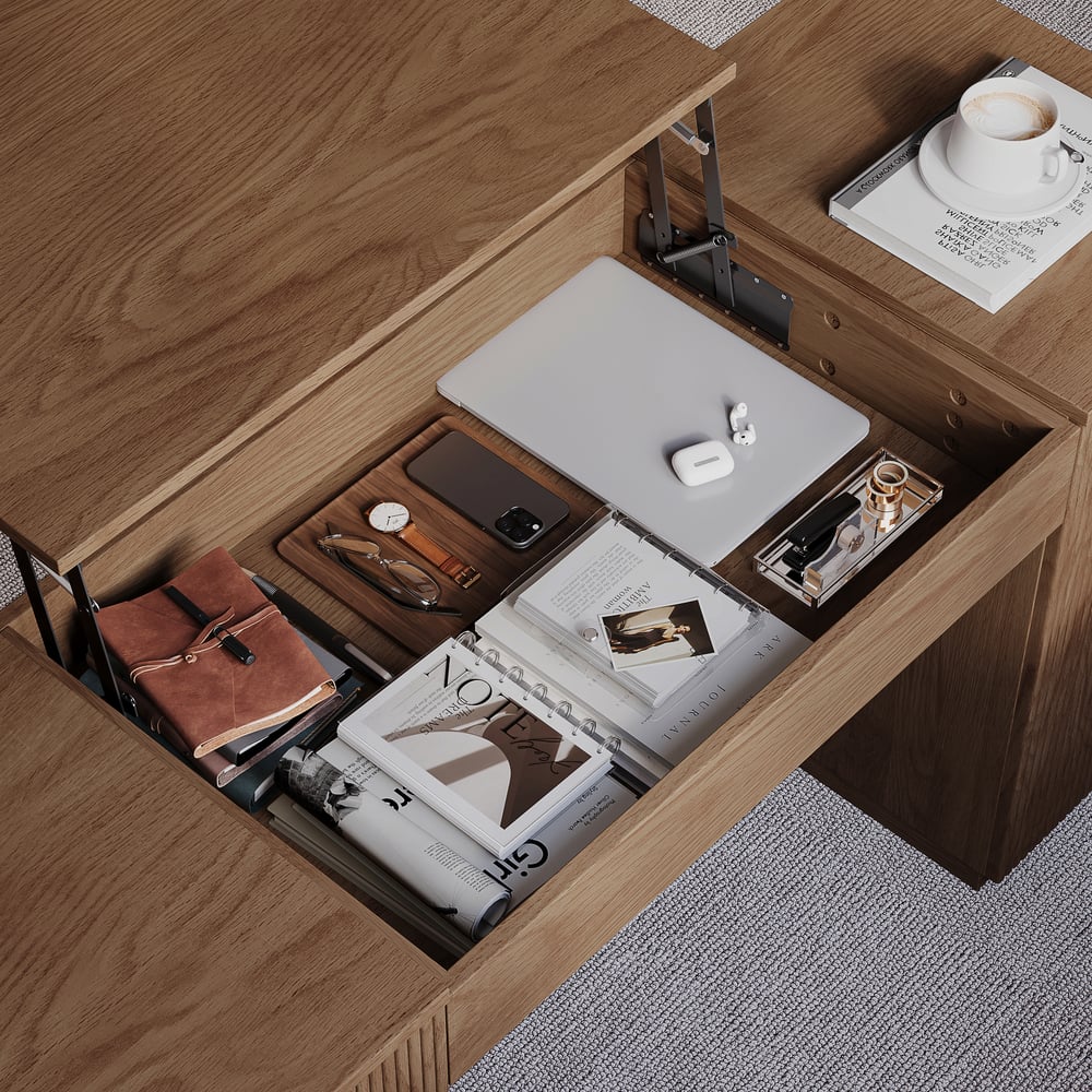 Velign 60" Walnut Standing Computer Desk with 2-Door Storage Cabinet window image