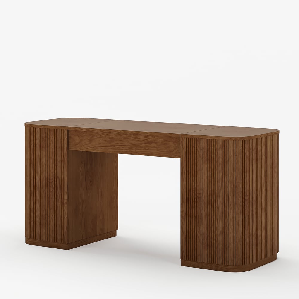 Velign 60" Walnut Standing Computer Desk with 2-Door Storage Cabinet window image