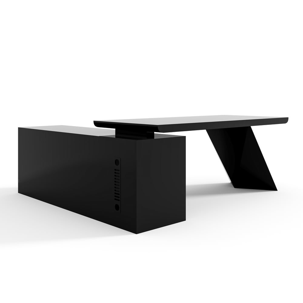 Modern 71" L-Shaped Black Executive Desk with Right Hand Return window image