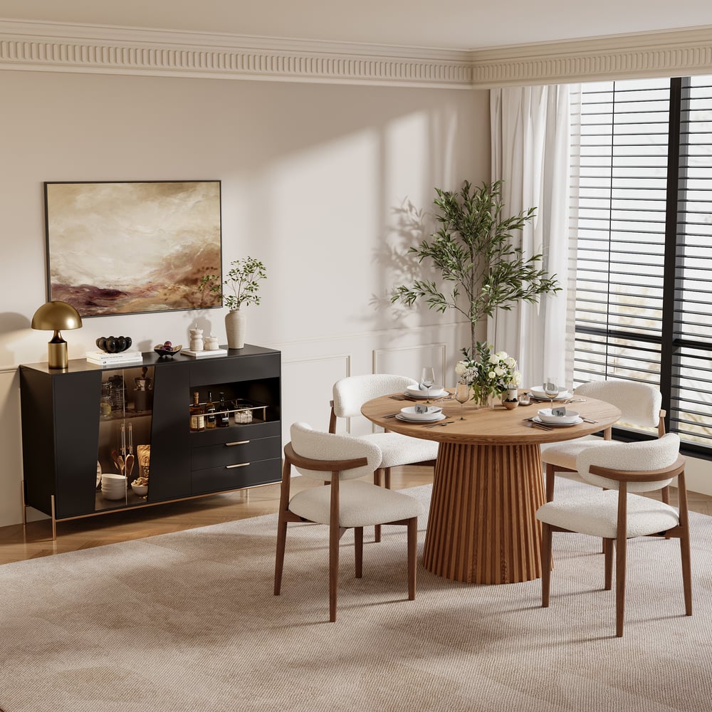 Dolawn Buffet avec range-bouteilles, finition noire, 140 cm image de fenêtre