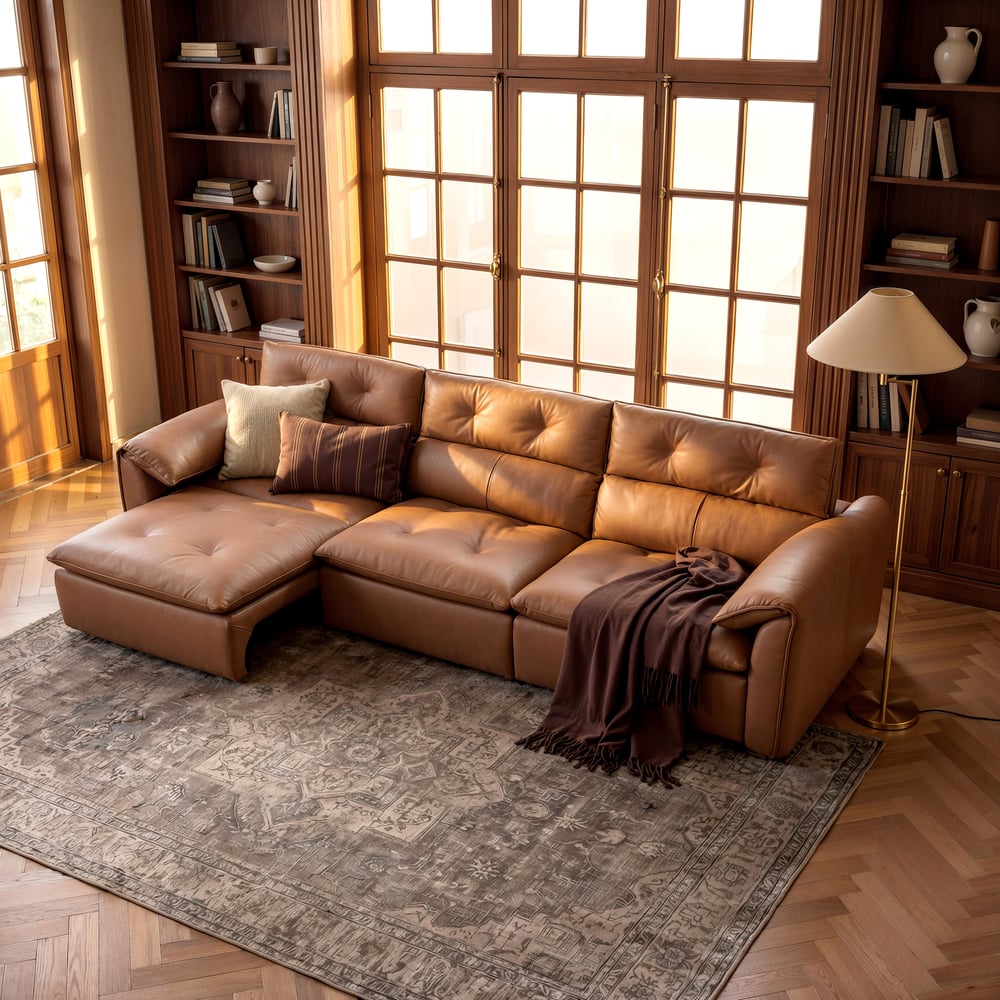 126" 3-Seater Genuine Leather Power Convertible Sleeper Sofa window image