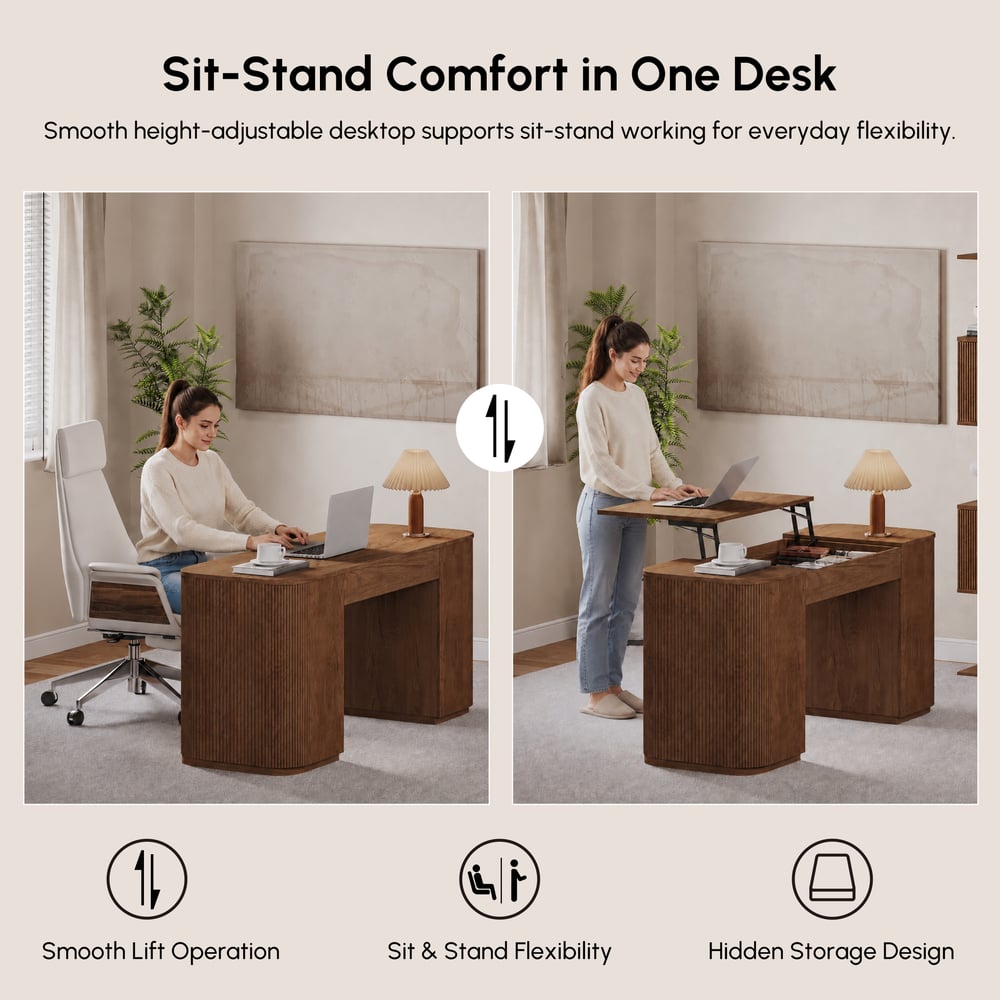 Velign 60" Walnut Standing Computer Desk with 2-Door Storage Cabinet window image