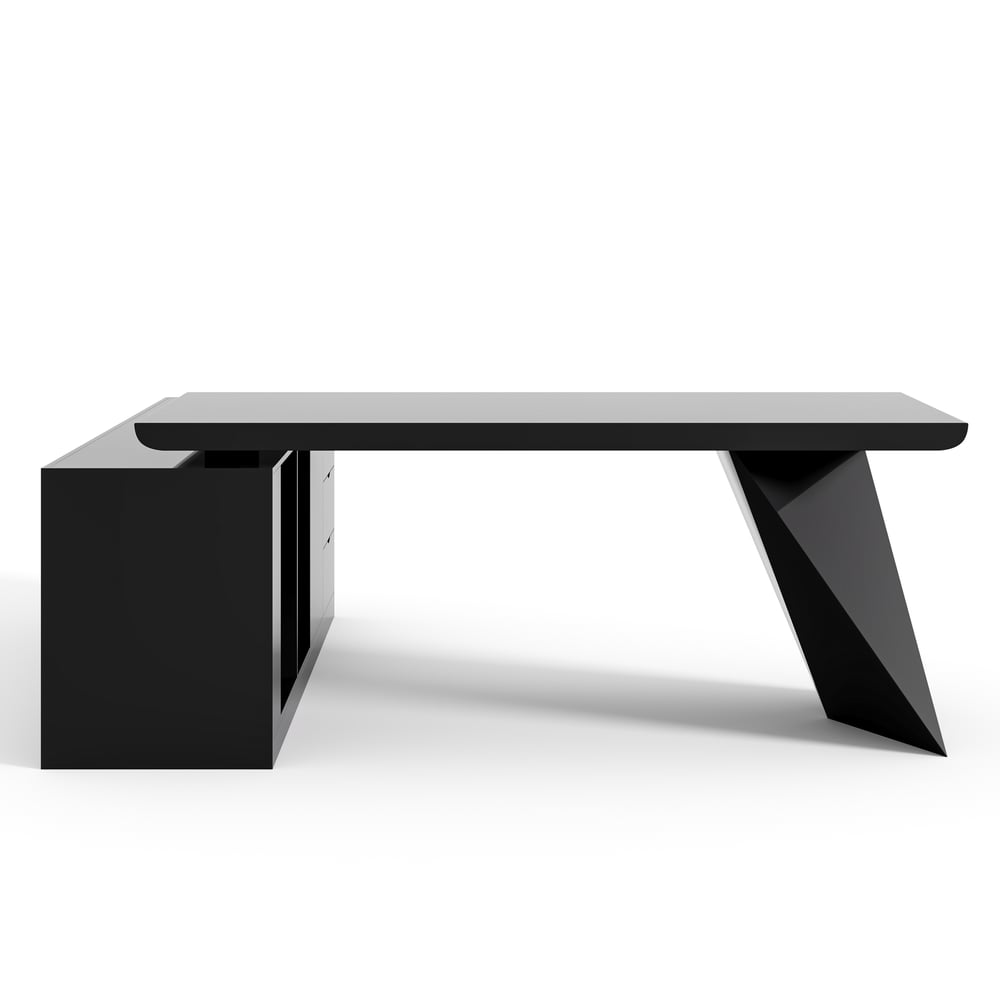 Modern 71" L-Shaped Black Executive Desk with Right Hand Return window image