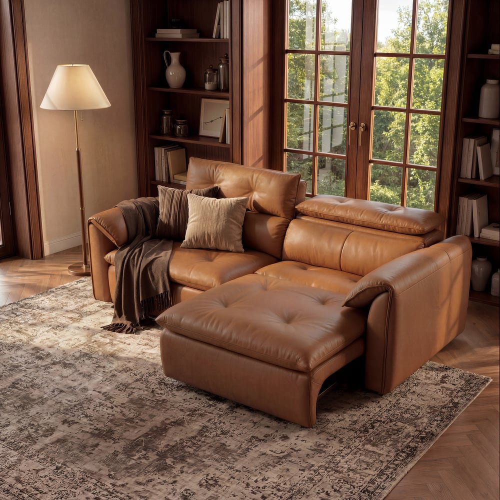 87" 2-Seater Genuine Leather Power Convertible Sleeper Sofa window image