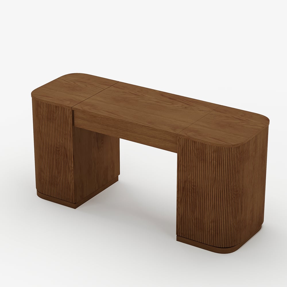 Velign 60" Walnut Standing Computer Desk with 2-Door Storage Cabinet window image