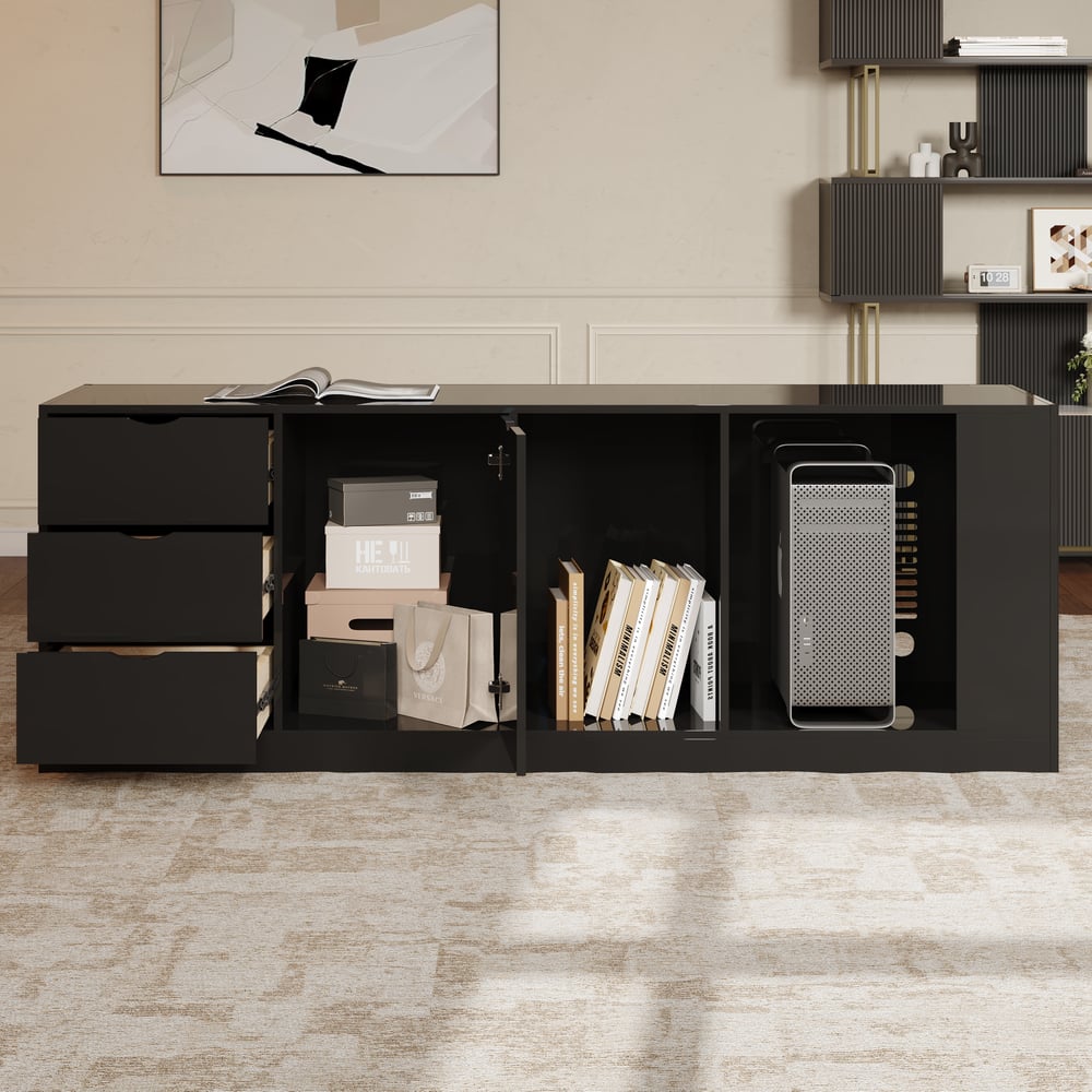 Modern 71" L-Shaped Black Executive Desk with Left Hand Return window image