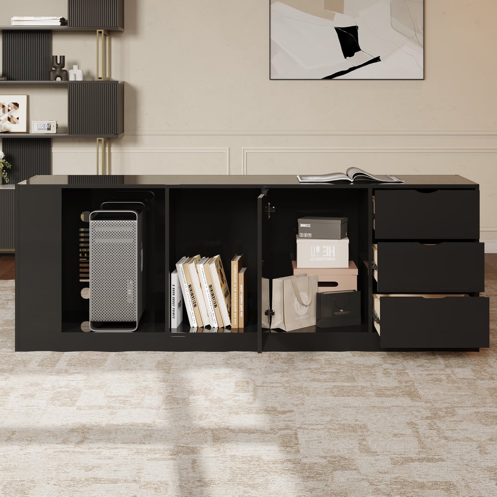 Modern 71" L-Shaped Black Executive Desk with Right Hand Return window image