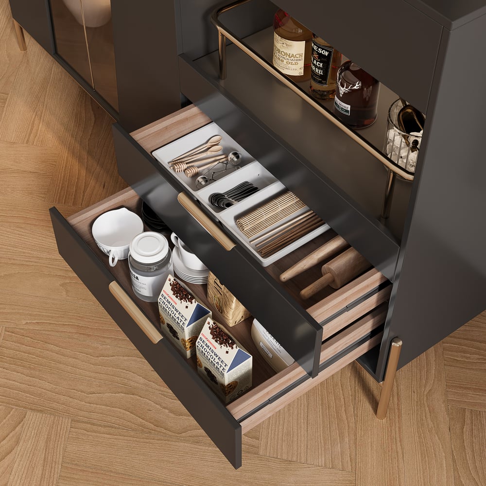 Dolawn Buffet avec range-bouteilles, finition noire, 140 cm image de fenêtre