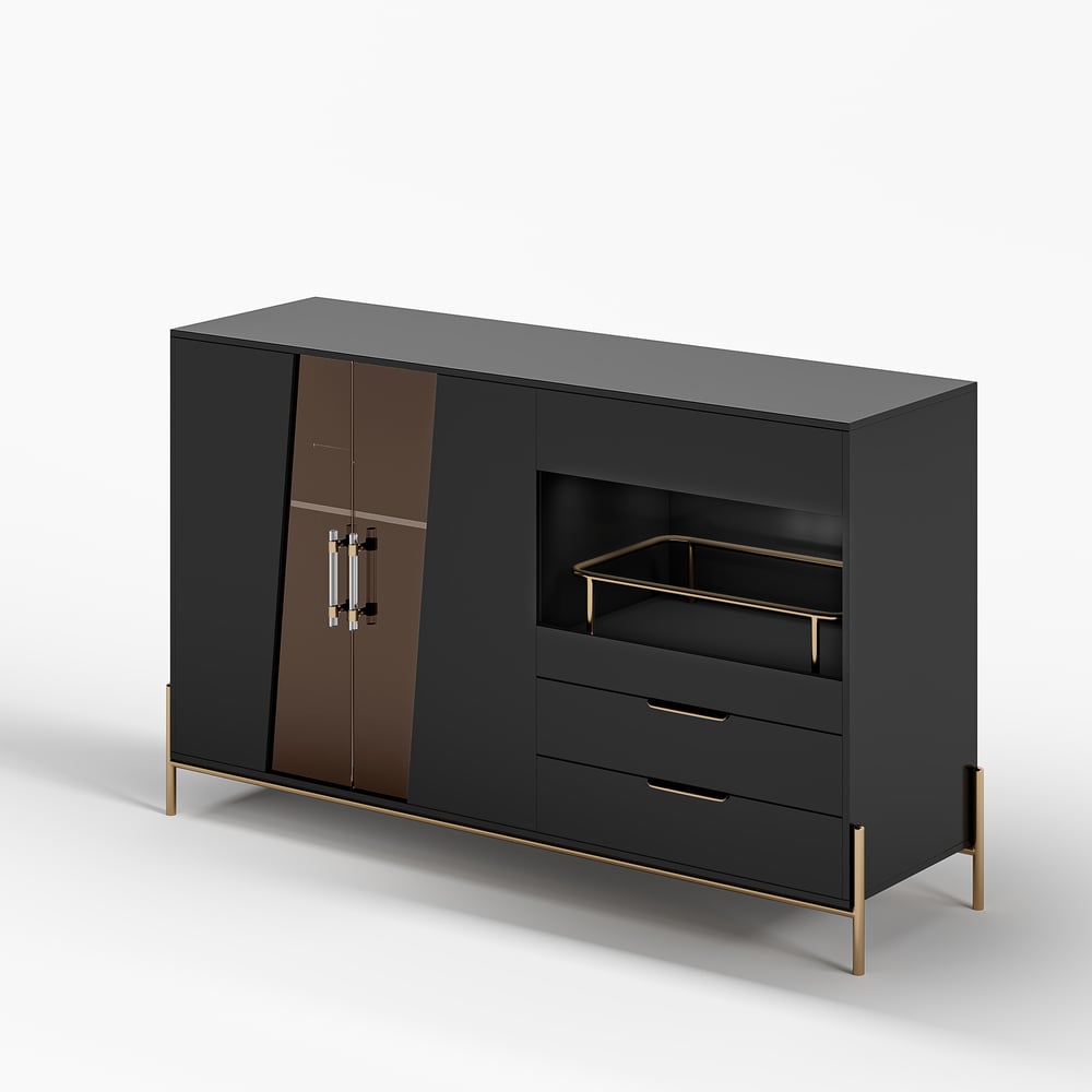 Dolawn Buffet avec range-bouteilles, finition noire, 140 cm image de fenêtre