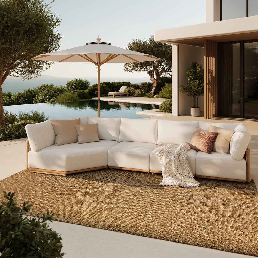 4-Piece Outdoor Teak & Aluminium Sectional Sofa Set with Chaise for 4 in Light Gray window image
