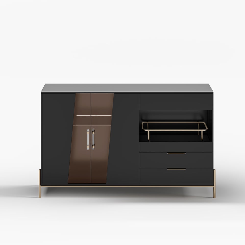 Dolawn Buffet avec range-bouteilles, finition noire, 140 cm image de fenêtre