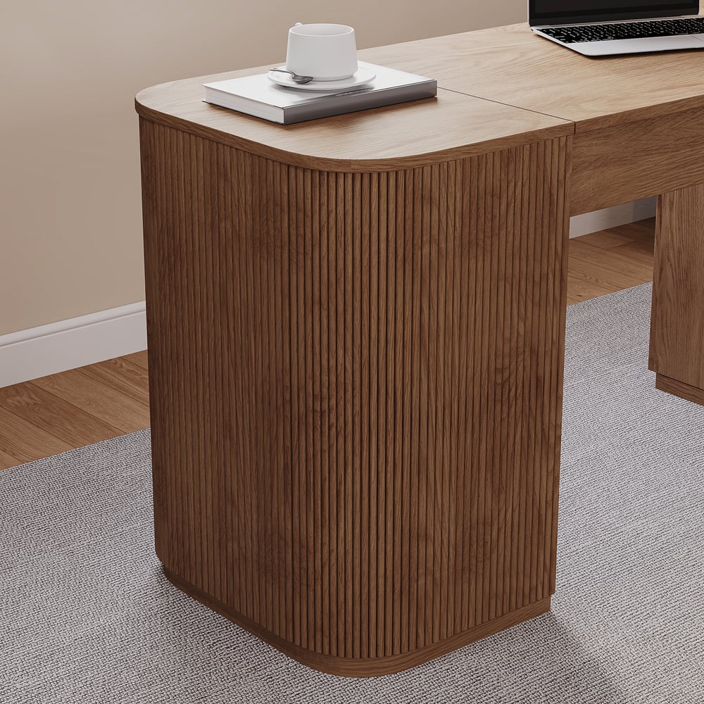 Velign 60" Walnut Standing Computer Desk with 2-Door Storage Cabinet window image