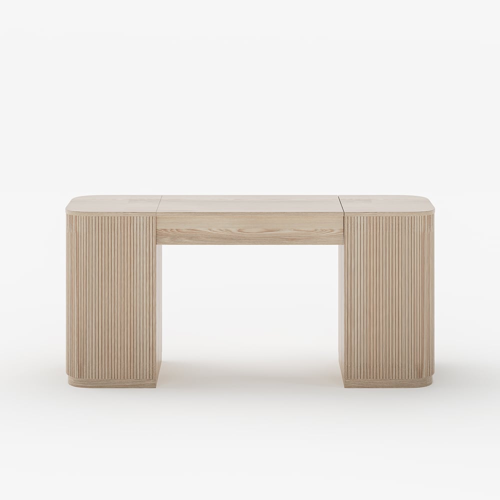 152 cm Modern Velign Office Desk in Wood with Lift-Top and 2-Door Washed White Cabinet window image