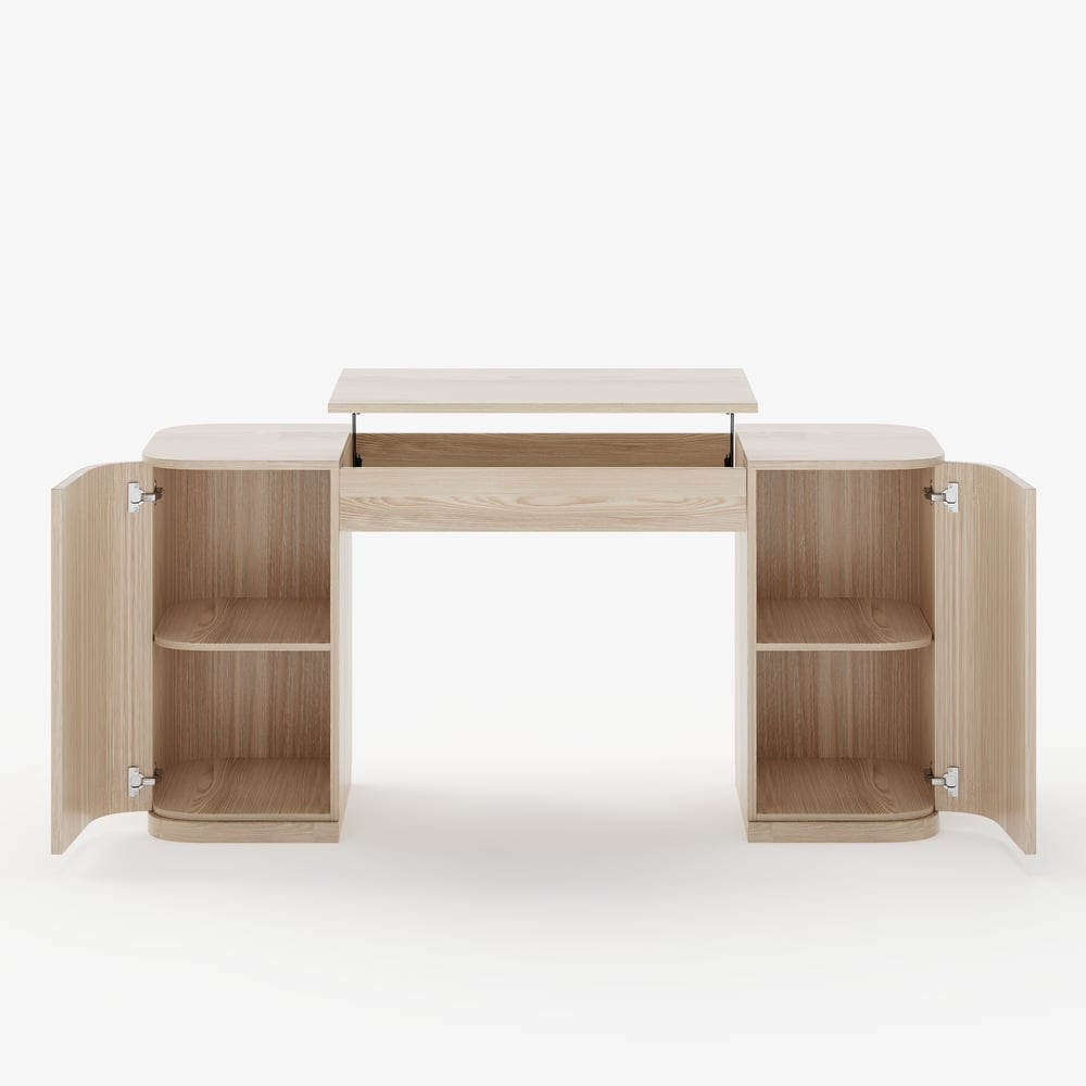 152 cm Modern Velign Office Desk in Wood with Lift-Top and 2-Door Washed White Cabinet window image
